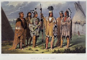 Altı Kızılderili Şefi Grubu - Paul Kane, Longmans & Roberts, Londra tarafından “Kuzey Amerika Kızılderilileri Arasında Bir Sanatçının Gezintisi”nde by Unknown artist