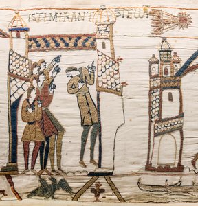 Halley Kuyruklu Yıldızı ve Harold Kötü Haber Alırken, Bayeux Goblen (keten üzerine yün işlemesi) by Unknown artist