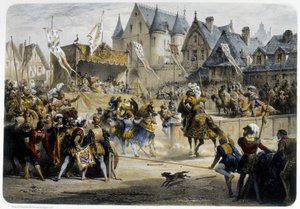 II. Henri (1519 - 1559) 29 Haziran 1559, rue St Antoine, Palais des Tournelles önünde Montgomery tarafından ölümcül şekilde yaralandı - litografi by Unknown artist