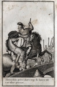 Herakleios I (Flavius Heraclius, Herakleios (yaklaşık 575-610/641), Bizans imparatoru, mızraklı bir Pers süvarisi (Perslere karşı savaş), 7. yüzyıl. P. J. B. N. 1814