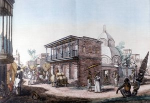 Hindu binaları: Kalküta (Kalkata), Hindistan şehrinde sokak. by Unknown artist