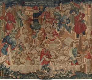 Aziz Piat ve Aziz Eleuthère Tarihi, Sahne 5: Aziz Piat, Meryem Ana kilisesini nasıl kurdu ve vaftiz yazı tiplerini nasıl yaptı? by Unknown artist