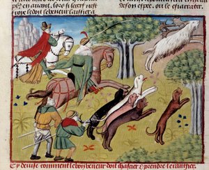 Gaston III Phoebus, Count of Foix, Lord of Bearn (1331-1391) tarafından yazılan “Avlanma Kitabı”ndan Minyatür geyik nasıl avlanır by Unknown artist
