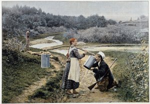 Avcı ve çeşmedeki kız (Rusya) - fotoğrafçılık, 19. yüzyıl sonu by Unknown artist