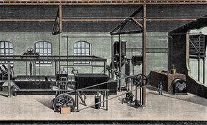 Buz üretimi: gümrük montajı. 19. yüzyıl gravürü by Unknown artist
