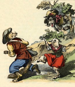 “Bon medor ve Küçük Chevrette” masalının illüstrasyonu. “” Küçükler için evden masallar” da. 19. yüzyılın anonim gravürü. by Unknown artist