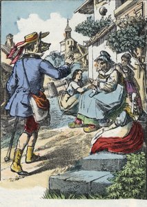 “İyi Anne Koyun” masalının illüstrasyonu. “” Küçükler için evden masallar” da. 19. yüzyılın anonim gravürü. by Unknown artist