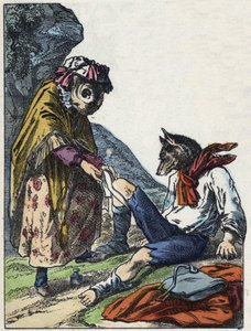 “İyi Anne Koyun” masalının illüstrasyonu. “” Küçükler için evden masallar” da. 19. yüzyılın anonim gravürü. by Unknown artist