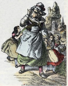 “İyi Anne Koyun” masalının illüstrasyonu. “” Küçükler için evden masallar” da. 19. yüzyılın anonim gravürü. by Unknown artist