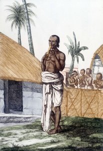 Hint kültürü ve uygarlığı: bansuri flüt çalan müzisyen, geleneksel müzik aleti, Hindistan. 1808 gravür. by Unknown artist