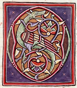 Hayali yaratık ile ilk harf (minyatür by Unknown artist