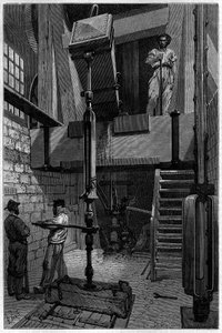 Bir kömür yatağı keşfetmek için bir matkap montajı. “Le dergi de la jeunesse” üzerine gravür by Unknown artist