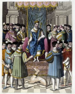 İngiltere Kralı 1. François (1494 - 1547) ve Henry VIII (1491 - 1547) ile röportaj. 19. yüzyılın gravürü. by Unknown artist