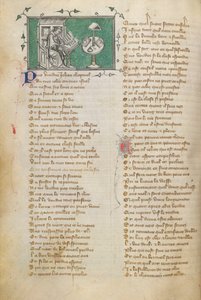 Jean de Meun, Roman de la Rose'da (f. 28'de başlayan) şiirinin açılış sözlerini yazıyor. by Unknown artist