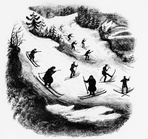 Jeux du Nord: bir pistte kayakçılar - gravür, 19. yüzyılın sonlarında. by Unknown artist