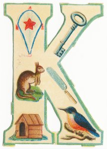 K: uçurtma, anahtar, kanguru, bıçak, köpek kulübesi, yalıçapkını (renkli taş) by Unknown artist