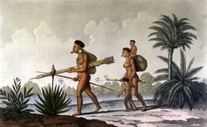 Kerengnatnuck, Botocudos şefi ve ailesi (Brezilya) - “Eski ve modern kostüm”de, Ferrario, ed. Milano by Unknown artist