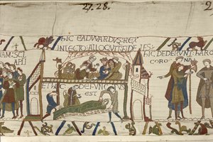 Kral Edward the Confessor, Ölüm döşeğinde, Bayeux Goblen (keten üzerine yün işleme) by Unknown artist