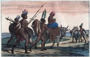 Korah Hottentots of the Cape hareket halinde - Evrenin Tüm Halklarının “” Gümrük ve Geleneklerinden gravür. Yani, hükümetin, yasaların, milislerin, en eski zamanlardan günümüze kadar tüm ulusların dininin tarihi "1856 by Unknown artist