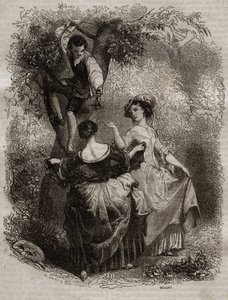 Kiraz toplama - itiraflar için illüstrasyon” Jean-Jacques (Jean Jacques) Rousseau (1712-1778) - 1849 gravürü by Unknown artist