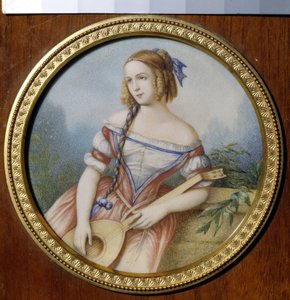 Rus aktris Varvara Asenkova (1817-1841), Esmeralda rolündeki Victor Hugo (1802-1885) tarafından "Notre Dame de Paris"ten alınmıştır. (Rus Aktris Varvara Asenkova, Esmeralda olarak). İsimsiz çalışma, kağıt üzerine sulu boya by Unknown artist