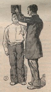 Adli antropometri veya bertillonnage, Alphonse Bertillon (1853-1914) yöntemi: boy ölçümü - “La Science francaise” de Gravür by Unknown artist
