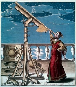 Gökbilimci: Bir adam astronomik çerçevedeki yıldızları izliyor - Gravür du 17. yüzyıl - Paris, B.N. - Gökbilimci: Bir adam teleskopla yıldızları izliyor - Gravür by Unknown artist