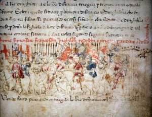 Fransızlar, İngilizler, Almanlar ve Macarlar 1391'de Türklere karşı - “” Croniche del Sercambi”de, 1400 dolaylarında. Ulusal Arşiv, Lucca. by Unknown artist