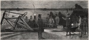 Les egouts de Paris: kollektör kanalizasyonunu temizlemek için kullanılan bir “temizleme teknesi” - “Le Monde Illustré” gravürü” by Unknown artist