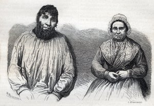 Les epoux Dumollard (Martin Dumollard (1810-1862) ve karısı suç ortağı Marie Anne (Marie-Anne) Martinet (1814-1875) 19. yüzyıl gravürü by Unknown artist
