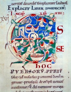 C harfi; 12. yüzyılın başlarında bir asma. Orta Çağ Minyatür. Gregoire Pope I için Citeaux Manastırı'ndan "Moralia in Job" adlı el yazması by Unknown artist