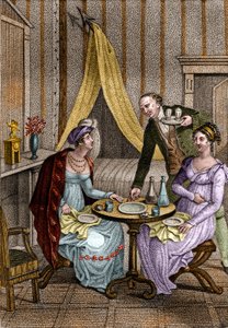 Küçük akşam yemeği. Olympe de Gouges (1748-1793), Fransız edebiyatçı ve devrimci Celine ile arkadaşlarından biri. Jean Nicolas Bouilly (1763-1842) tarafından "" Conseils a ma fille "" içinde. 1820. Özel koleksiyon. by Unknown artist