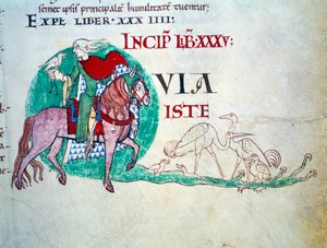 Lord şahin avına sahip. Orta Çağ Minyatür. Gregoire Pope I için Citeaux Manastırı'ndan "Moralia in Job" adlı el yazması by Unknown artist