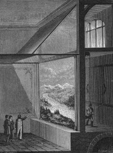 Louis Daguerre, diorama ve resmin değişim modunun bir gösterisini yaptı by Unknown artist