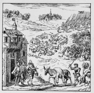 Bourbon Prensi I. Louis, Conde Prensi (Bourbon-Conde) (1530-1569) savaşta öldürüldü ve vücudu anasona takıldı, Jarnac
