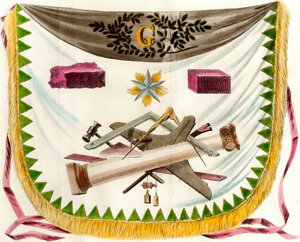 Freesunry sembollerini süsleyen bir önlüğü betimleyen Macon frangı önlüğü. 19. yüzyıl özel koleksiyonunun gravürü by Unknown artist