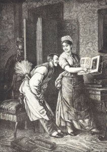 Hizmetçi özgürlükleri alıyor ve evin metresi tarafından kulak misafiri oluyor (litho) by Unknown artist