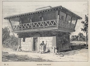 Maison etrusque (Etrüsk evi) - Bay Charles GARNIER tarafından "1889 Evrensel Sergisinde insan yerleşiminin tarihi" bölümünde 1889 gravürü - Librairie centrale des beaux-arts Paris 1889 by Unknown artist
