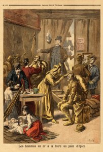 Zencefilli kurabiye fuarı için yaşayan “altınlı adamlar”” tablosunun oyuncularının makyajı. “Le petit Journal”da gravür” 16/04/1894. Selva