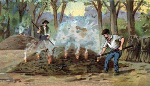 Kömür, yakma fırını imalatı. 19. yüzyılın sonlarında kromolitografi by Unknown artist