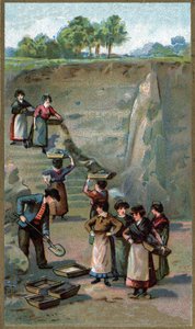 Porselen imalatı, Kaolin ocağı. 19. yüzyılın sonunun kromolitografisi by Unknown artist