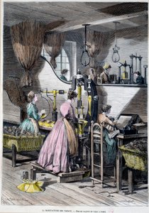 Tütün imalatı, tütsüleme için tütün paketleme. 1867 Paris litografisi, Musee Carnavalet by Unknown artist