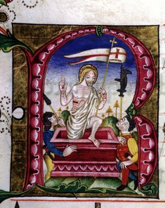 Bir litürjik şarkının el yazması. Dirilişi temsil eden minyatür. 15. yüzyıl. Lodi Taçlı Bakire Kilisesi. by Unknown artist