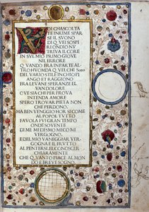 Francesco Petrarca (Petrarca) (1304-1374) 1493 tarafından “Il Canzoniere”nin el yazması sayfası by Unknown artist