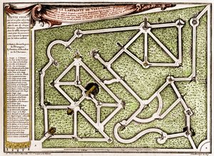 Andre Le Notre (1613-1700) tarafından oluşturulan Versay kalesinin parkındaki labirentin haritası. “” Doğada Gravür. Bilim dergisi ve sanat ve endüstriye uygulamaları. by Unknown artist