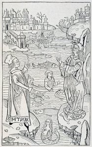Deniz hayvanları ve canavarlar - “” Hortus Sanitatis””in “” De Piscibus” bölümünün başlık sayfası, Mainz, 1491 yılı baskısı by Unknown artist