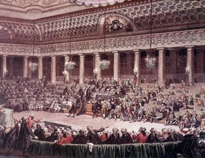 Ayrıcalıkların kaldırılması için 4 Ağustos 1789 gecesi Kurucu Meclis toplantısı by Unknown artist