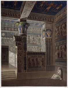 Memnonium Thebes, pl 37: Batı tapınağının renkli iç perspektif görünümü - “Mısır Antik Eserleri”nde, sd. 19. yüzyıl by Unknown artist