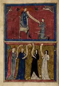 'Le Roman de la Rose'dan Aşk Tanrısı tarafından yaralanan kadın ve erkekler by Unknown artist