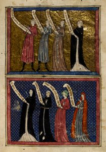 'Le Roman de la Rose'dan Aşk Tanrısı tarafından yaralanan kadın ve erkekler by Unknown artist